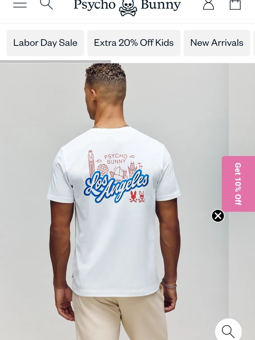 Psycho Bunny White Los Angeles Graphic Tee with Blue & Red Print